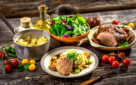 homemade lunch. meat, pork, potatoes and vegetable